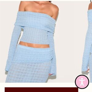 Off-Shoulder Light Blue Knit Set